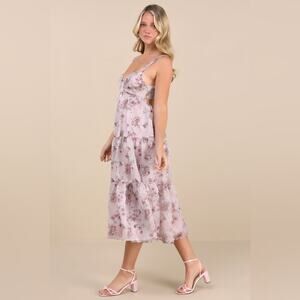 Lulu's  Marvelously Darling Mauve Floral Tiered Backless Midi dress